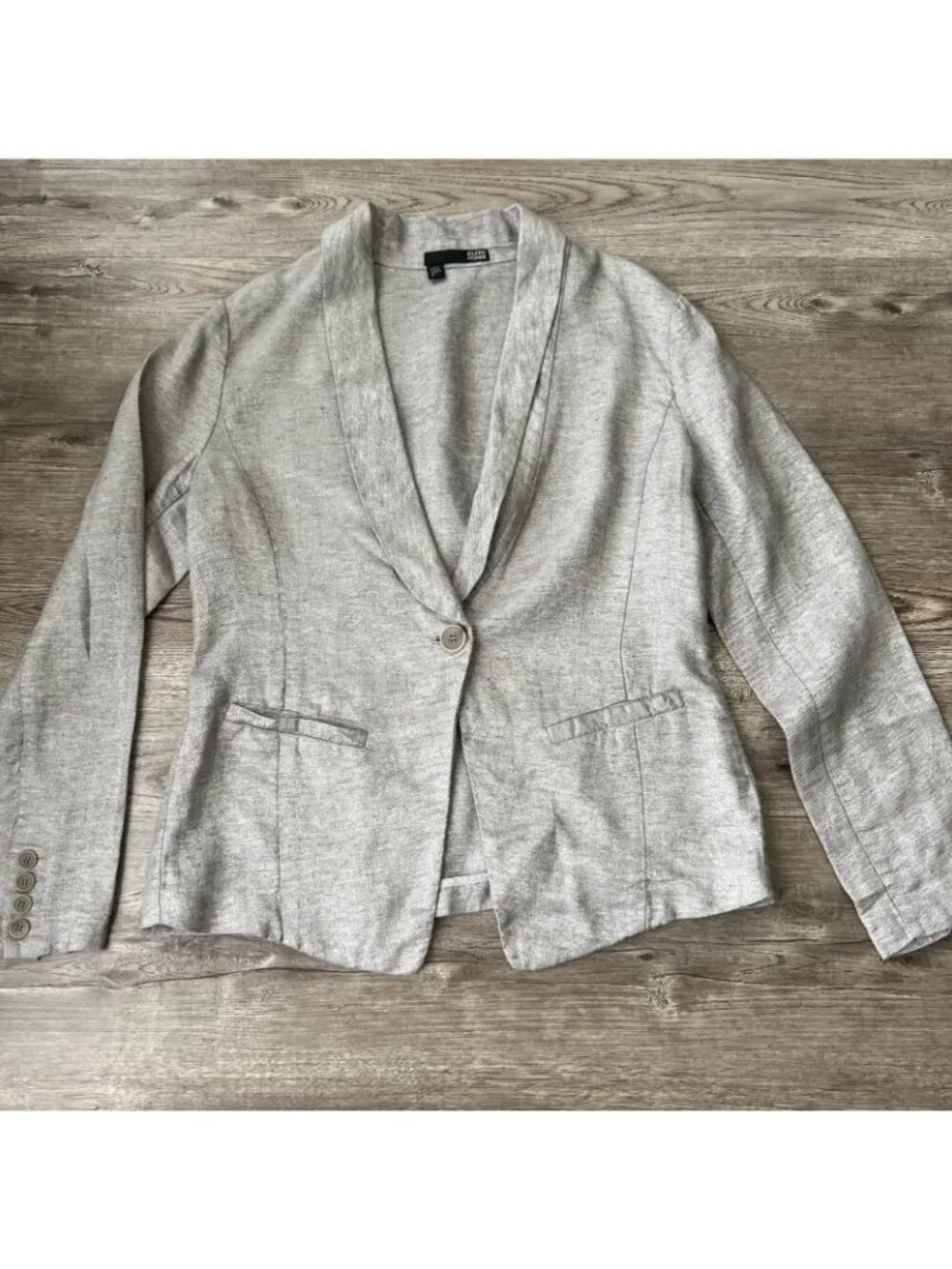 Eileen Fisher Sparkle Linen  One Button Blazer Womens Small Gray